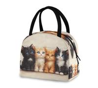 OWFKAY Lunch Bag Insulated Lunchbox Handbag Tote Bags Four Watercolor Kittens Reusable Cooler Containers Organizer School Outdoor for Women Men Girls Boys Kids