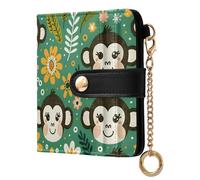 OWFKAY Monkey Green Leather Purses for Women Ladies Wallet Credit Card Holder RFID Blocking Small with ID Window & Zipper Coin Pocket Boys Girls