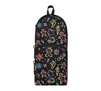 OWFKAY Neon Gingerbread Man Snowflakes Pattern Large Capacity Pencil Case 3 Compartment Pouch Pen Bag Zipper Stationery Bag for Students Office Work Stationery