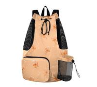 OWFKAY Orange Bow Fall Floral Beach Drawstring Backpack Mesh Swimming Bag for Women Swimming Gym with Wet Pocket Packable Sports