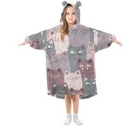 OWFKAY Oversized Blanket Hoodie Kids, Wearable Extra Long Blanket for Girls Boys, Super Soft Warm Sweatshirt With Pocket for Children Teens,Cat 8