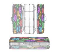 OWFKAY Pencil Case with Supplies Graffiti Smiley Face Pattern Plastic Clear Pencil Box Organizer Crayon Storage Box Double Layer Pen Holder for School