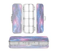 OWFKAY Pencil Case with Supplies Stars and Planets in The Galaxy Plastic Clear Pencil Box Organizer Crayon Storage Box Double Layer Pen Holder for School