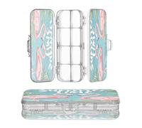OWFKAY Pencil Case with Supplies Watercolor Pink Flamingos Plastic Clear Pencil Box Organizer Crayon Storage Box Double Layer Pen Holder for School