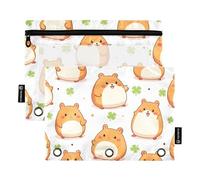 OWFKAY Pencil Pouch for 3 Ring Binder,Bulk 2 Pack-3 Holes Zipper Binder Pouches with Clear Window-Animal Mouse Clover Pattern