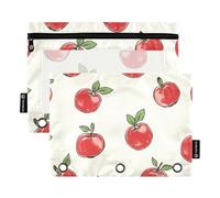 OWFKAY Pencil Pouch for 3 Ring Binder,Bulk 2 Pack-3 Holes Zipper Binder Pouches with Clear Window-Apple Pattern