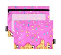 OWFKAY Pencil Pouch for 3 Ring Binder,Bulk 2 Pack-3 Holes Zipper Binder Pouches with Clear Window-Bookshelf Astronaut Flower Planet