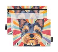 OWFKAY Pencil Pouch for 3 Ring Binder,Bulk 2 Pack-3 Holes Zipper Binder Pouches with Clear Window-Cartoon Dogs Colorful Pattern