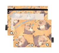 OWFKAY Pencil Pouch for 3 Ring Binder,Bulk 2 Pack-3 Holes Zipper Binder Pouches with Clear Window-Capybara I Did Not Mean It Pattern