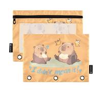 OWFKAY Pencil Pouch for 3 Ring Binder,Bulk 2 Pack-3 Holes Zipper Binder Pouches with Clear Window-Capybara I Did Not Mean It
