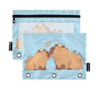 OWFKAY Pencil Pouch for 3 Ring Binder,Bulk 2 Pack-3 Holes Zipper Binder Pouches with Clear Window-Capybara I Am So Tired