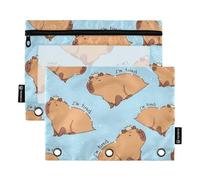 OWFKAY Pencil Pouch for 3 Ring Binder,Bulk 2 Pack-3 Holes Zipper Binder Pouches with Clear Window-Capybara I Am So Tired Pattern