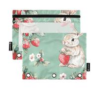 OWFKAY Pencil Pouch for 3 Ring Binder,Bulk 2 Pack-3 Holes Zipper Binder Pouches with Clear Window-Cartoon Bunny