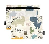 OWFKAY Pencil Pouch for 3 Ring Binder,Bulk 2 Pack-3 Holes Zipper Binder Pouches with Clear Window-Childish Funny Blue Yellow Dinosaur