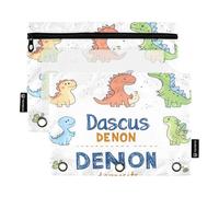 OWFKAY Pencil Pouch for 3 Ring Binder,Bulk 2 Pack-3 Holes Zipper Binder Pouches with Clear Window-Color_Cute Dinosaurs