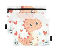OWFKAY Pencil Pouch for 3 Ring Binder,Bulk 2 Pack-3 Holes Zipper Binder Pouches with Clear Window-Cute Dinosaur1