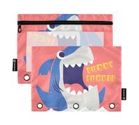 OWFKAY Pencil Pouch for 3 Ring Binder,Bulk 2 Pack-3 Holes Zipper Binder Pouches with Clear Window-Cute Roar Shark