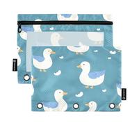 OWFKAY Pencil Pouch for 3 Ring Binder,Bulk 2 Pack-3 Holes Zipper Binder Pouches with Clear Window-Cute Duck Pattern