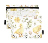 OWFKAY Pencil Pouch for 3 Ring Binder,Bulk 2 Pack-3 Holes Zipper Binder Pouches with Clear Window-Cute Yellow Chickens and Ducklings