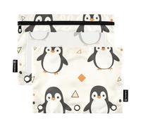 OWFKAY Pencil Pouch for 3 Ring Binder,Bulk 2 Pack-3 Holes Zipper Binder Pouches with Clear Window-Cute_penguins2