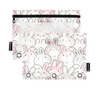 OWFKAY Pencil Pouch for 3 Ring Binder,Bulk 2 Pack-3 Holes Zipper Binder Pouches with Clear Window-Cute Cartoon Rabbit