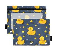OWFKAY Pencil Pouch for 3 Ring Binder,Bulk 2 Pack-3 Holes Zipper Binder Pouches with Clear Window-Duck Pattern