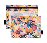 OWFKAY Pencil Pouch for 3 Ring Binder,Bulk 2 Pack-3 Holes Zipper Binder Pouches with Clear Window-Fashion_Winner_Floral