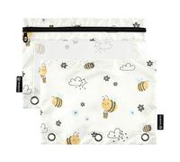 OWFKAY Pencil Pouch for 3 Ring Binder,Bulk 2 Pack-3 Holes Zipper Binder Pouches with Clear Window-Flying Yellow Bees