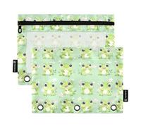 OWFKAY Pencil Pouch for 3 Ring Binder,Bulk 2 Pack-3 Holes Zipper Binder Pouches with Clear Window-Frogs Pattern