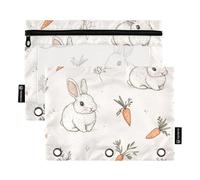 OWFKAY Pencil Pouch for 3 Ring Binder,Bulk 2 Pack-3 Holes Zipper Binder Pouches with Clear Window-Little Rabbits