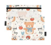 OWFKAY Pencil Pouch for 3 Ring Binder,Bulk 2 Pack-3 Holes Zipper Binder Pouches with Clear Window-Little Bear Apple Pattern