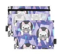 OWFKAY Pencil Pouch for 3 Ring Binder,Bulk 2 Pack-3 Holes Zipper Binder Pouches with Clear Window-Lovely Frenchie Dog