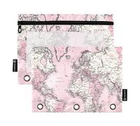 OWFKAY Pencil Pouch for 3 Ring Binder,Bulk 2 Pack-3 Holes Zipper Binder Pouches with Clear Window-Map_of_The_World