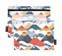 OWFKAY Pencil Pouch for 3 Ring Binder,Bulk 2 Pack-3 Holes Zipper Binder Pouches with Clear Window-Mountain