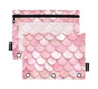 OWFKAY Pencil Pouch for 3 Ring Binder,Bulk 2 Pack-3 Holes Zipper Binder Pouches with Clear Window-Pink Scale Pattern