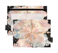 OWFKAY Pencil Pouch for 3 Ring Binder,Bulk 2 Pack-3 Holes Zipper Binder Pouches with Clear Window-Planet Stars Clouds