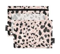 OWFKAY Pencil Pouch for 3 Ring Binder,Bulk 2 Pack-3 Holes Zipper Binder Pouches with Clear Window-Retro Leopard Spot Art