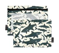 OWFKAY Pencil Pouch for 3 Ring Binder,Bulk 2 Pack-3 Holes Zipper Binder Pouches with Clear Window-Shark Silhouette