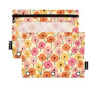 OWFKAY Pencil Pouch for 3 Ring Binder,Bulk 2 Pack-3 Holes Zipper Binder Pouches with Clear Window-Vintage Yellow Orange Daisy Flowers