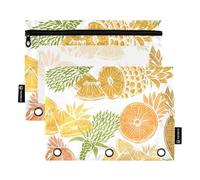 OWFKAY Pencil Pouch for 3 Ring Binder,Bulk 2 Pack-3 Holes Zipper Binder Pouches with Clear Window-Vintage Yellow Pineapple