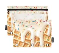 OWFKAY Pencil Pouch for 3 Ring Binder,Bulk 2 Pack-3 Holes Zipper Binder Pouches with Clear Window-White Ice Cream