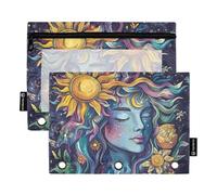 OWFKAY Pencil Pouch for 3 Ring Binder,Bulk 2 Pack-3 Holes Zipper Binder Pouches with Clear Window-Woman with Eyes Closed