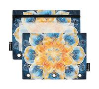 OWFKAY Pencil Pouch for 3 Ring Binder,Bulk 2 Pack-3 Holes Zipper Binder Pouches with Clear Window-Yellow Blues Mandala