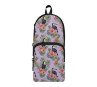 OWFKAY Pencil Pouch Holder Large Capacity Pen Case Organizer Travel Cosmetics Storage for Students Teens Adults Colorful Hibiscus Flower Toucan