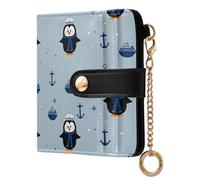 OWFKAY Penguin Captain Leather Purses for Women Ladies Wallet Credit Card Holder RFID Blocking Small with ID Window & Zipper Coin Pocket
