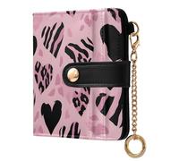 OWFKAY Pink Heart-Shaped Leopard Leather Purses for Women Ladies Wallet Credit Card Holder RFID Blocking Small with ID Window & Zipper Coin Pocket Boys Girls