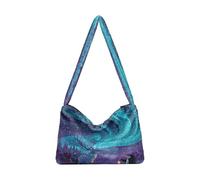 OWFKAY Plush Underarm Bag Women's Tote Handbags Ladies Fluffy Purse Shoulder Bag for Winter Luminous Deer Pull Sledges Through The Meteor Shower and Penguin Passengers Hold Star Lanterns