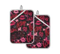 OWFKAY Pot Holders 2-Pack Set，Love Lip Print Pattern TABLE Kitchen Essentials Potholder Heat Resistant 170℃ Thick & Safe,18x25cm