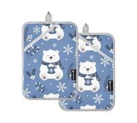 OWFKAY Pot Holders 2-Pack Set，Snowflake White Bear Pattern TABLE Kitchen Essentials Potholder Heat Resistant 170℃ Thick & Safe,18x25cm