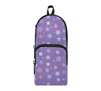 OWFKAY Purple Five-Pointed Star Snow Flower Pattern Large Capacity Pencil Case 3 Compartment Pouch Pen Bag Zipper Stationery Bag for Students Office Work Stationery